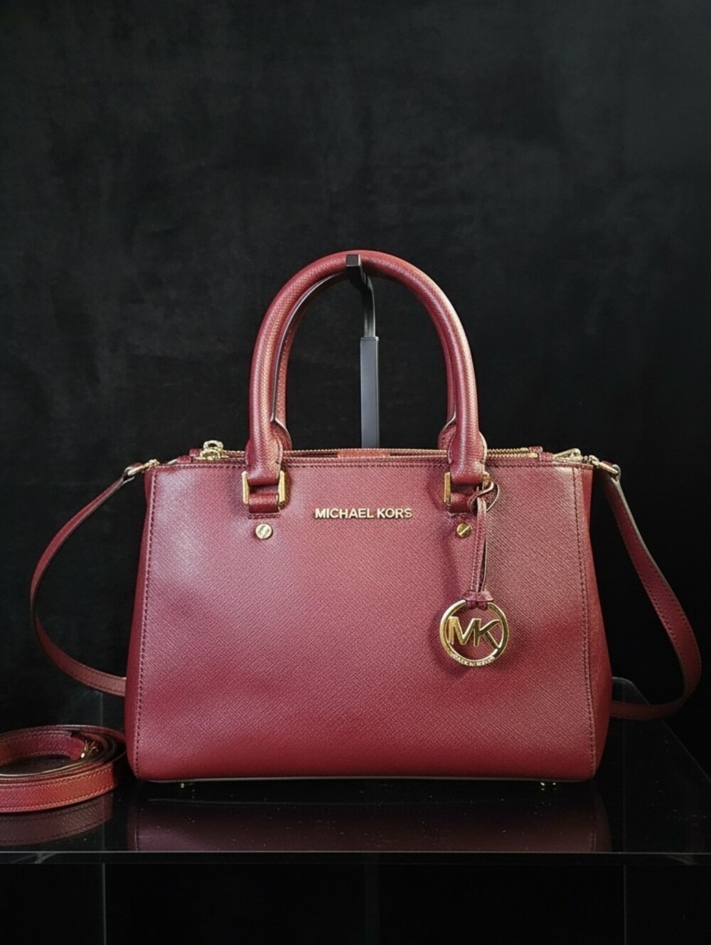 Michael Kors Plum Sutton Saffiano Leather Satchel with Gold Hardware